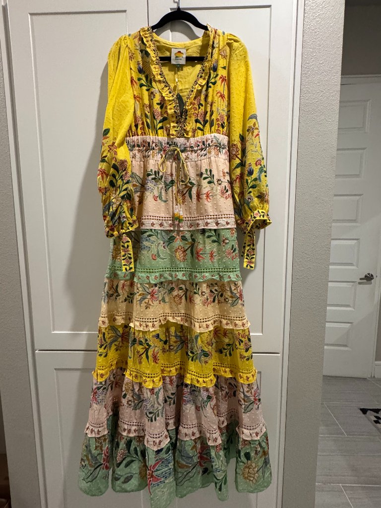 Farm Rio: Delicate Flowers Stripes Long Sleeve Maxi Dress